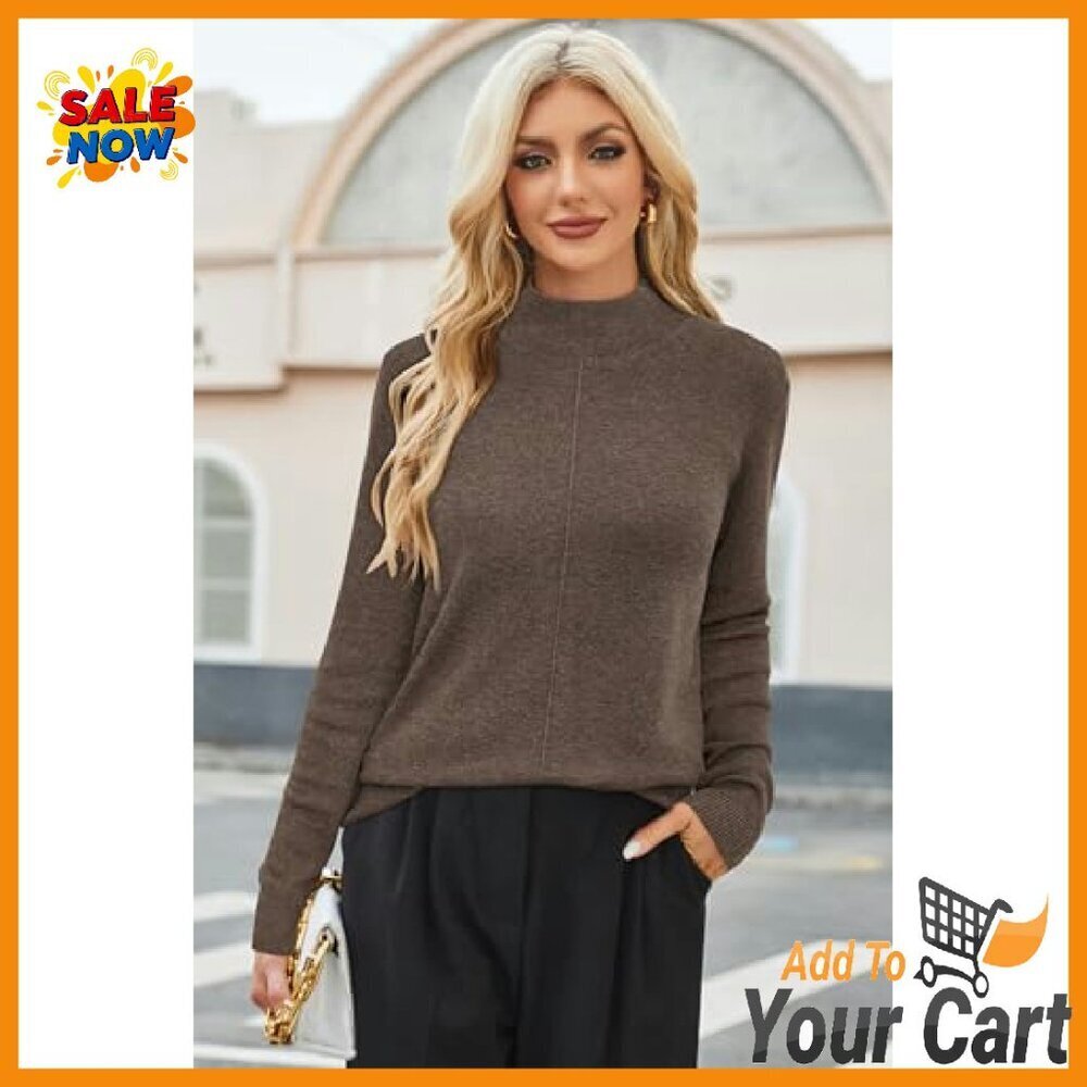Women's Wool Blend Mock Neck Sweater Long Sleeve Business Casual Pullover - Picture 6 of 6